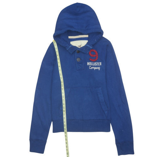 Hollister Men's Blue Henley Hoodie XL Embroidered Logo Fleece