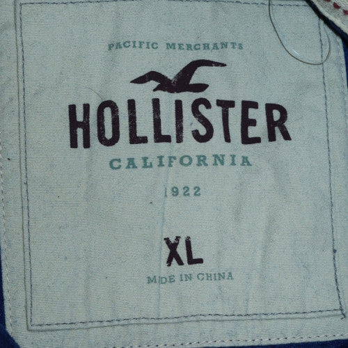 Hollister Men's Blue Henley Hoodie XL Embroidered Logo Fleece