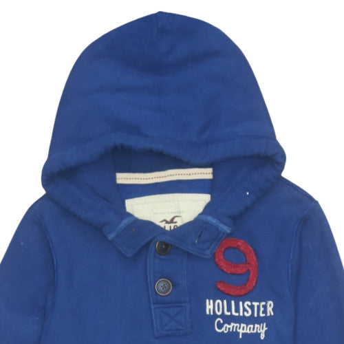 Hollister Men's Blue Henley Hoodie XL Embroidered Logo Fleece