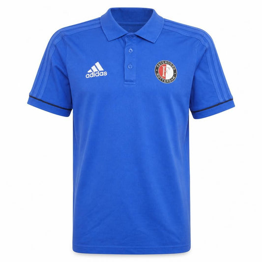Front view of Adidas Men's Blue Feyenoord Rotterdam Polo Shirt, size S