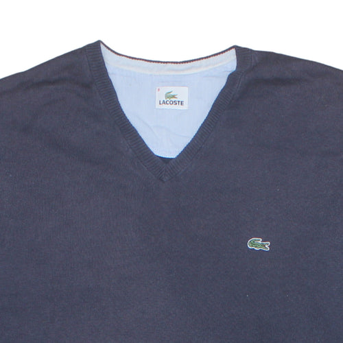 Lacoste Men's Blue V-Neck Cotton Jumper 2XL Classic Fit