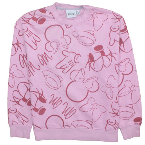 Disney Women Pink Minnie Mouse Print Pullover Sweatshirt S