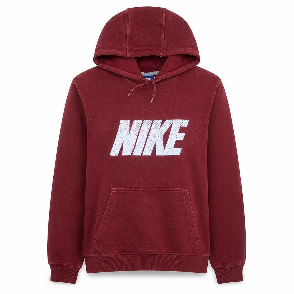 Front view of Nike Women's Burgundy Pullover Hoodie Sweatshirt, size M, Cotton Blend