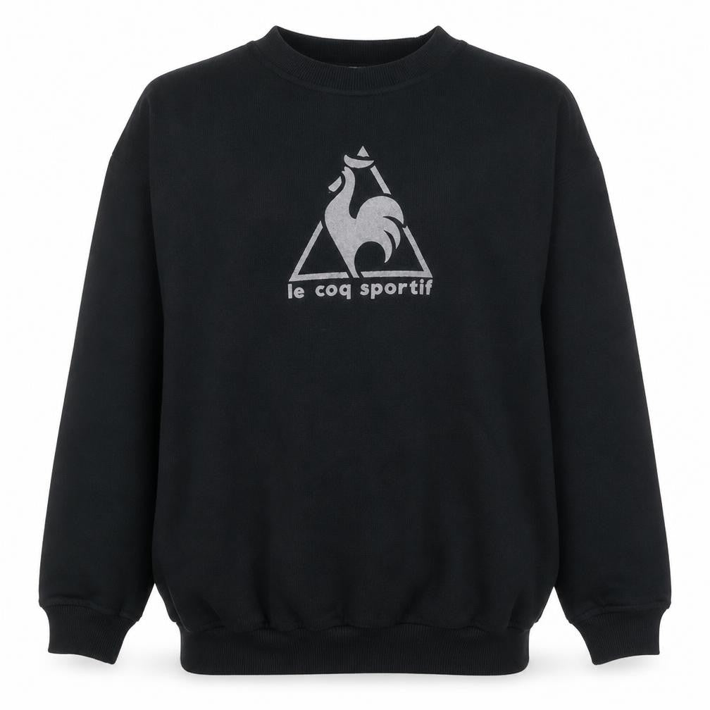 Front view of Le Coq Sportif Men's Black Crew Neck Pullover Sweatshirt M
