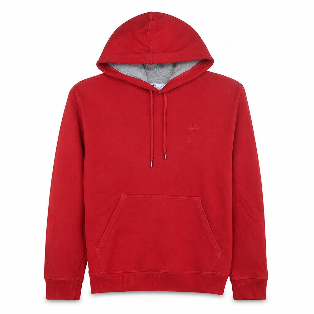 Front view of Champion Men's Red Pullover Hoodie M Classic Fleece Sweatshirt