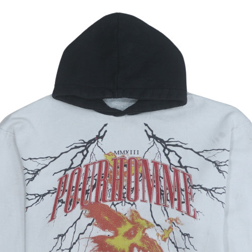 boohooMAN Men's White Graphic Print Pullover Hoodie Size S