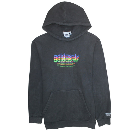 Adidas Mens Black 2XL Pullover Hoodie Graphic Print Cotton Blend