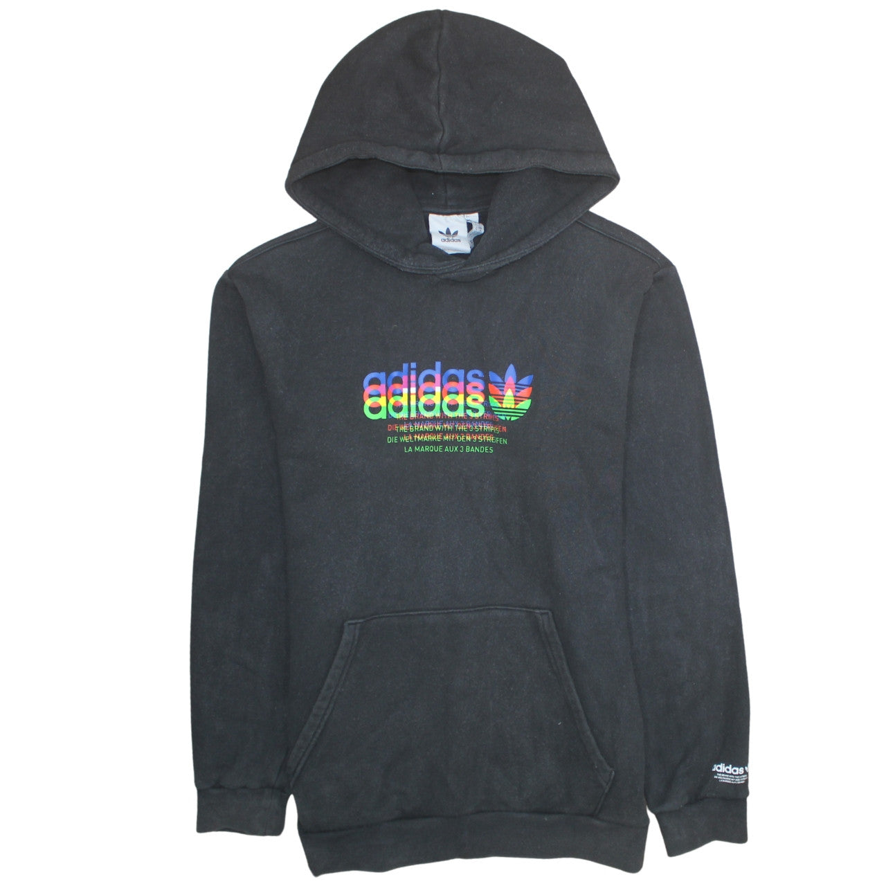 Adidas Mens Black 2XL Pullover Hoodie Graphic Print Cotton Blend