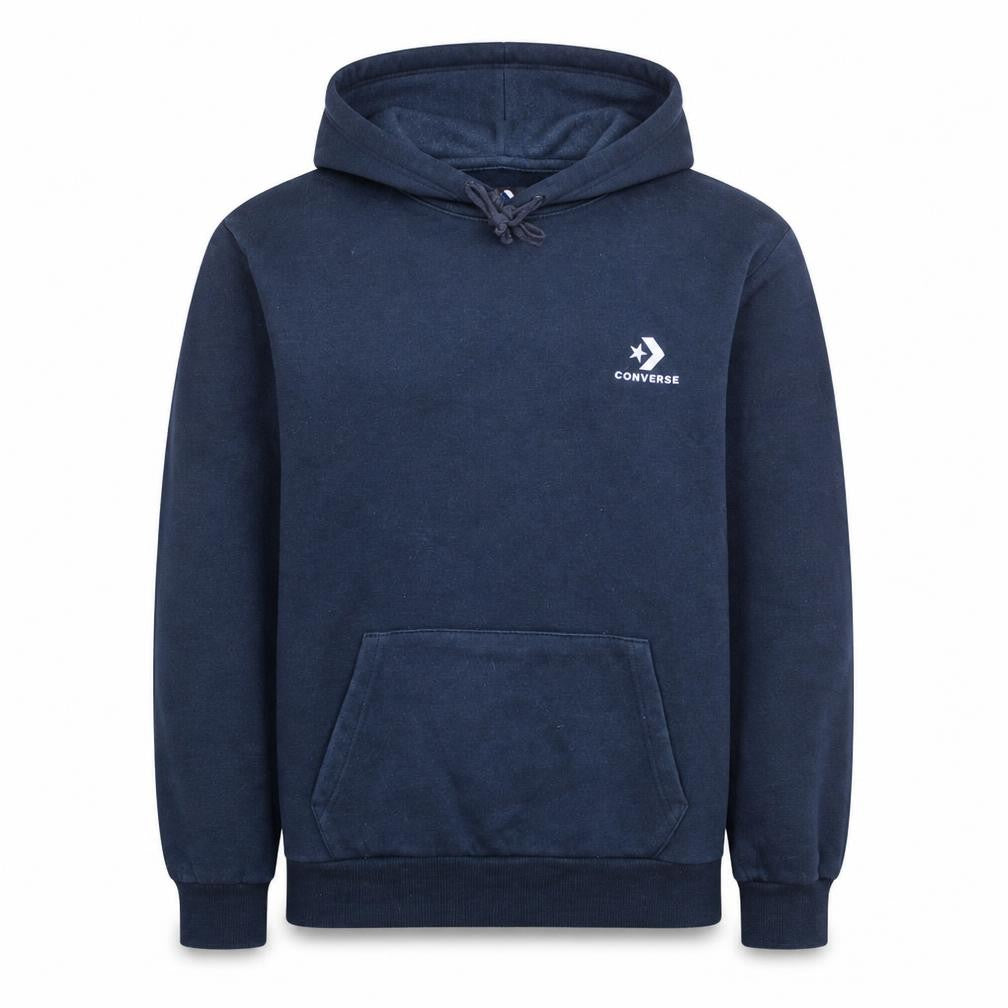 Front view of Converse Men's Blue Pullover Hoodie Medium Fleece Sportswear