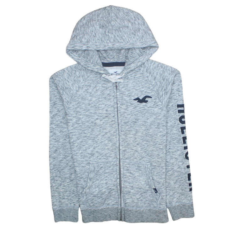 Hollister Mens Grey Full Zip Hoodie L Logo Print Hooded Top