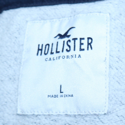 Hollister Mens Grey Full Zip Hoodie L Logo Print Hooded Top