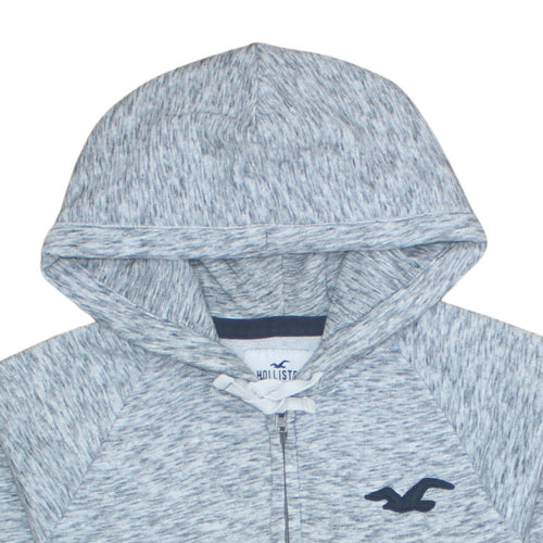 Hollister Mens Grey Full Zip Hoodie L Logo Print Hooded Top