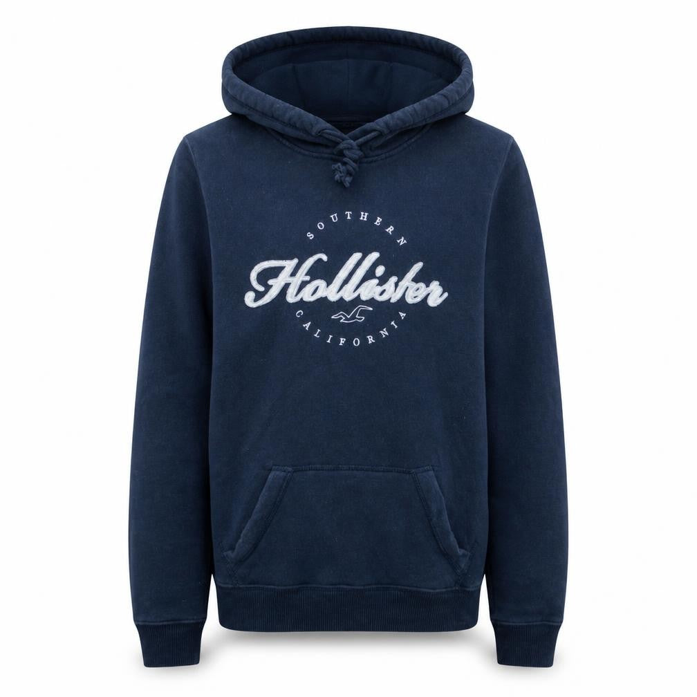 Hollister Men's Blue Pullover Hoodie M Logo Graphic Fleece