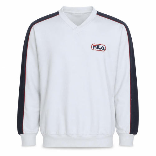 Fila Mens White V-Neck Sweatshirt M Retro 90s Logo Sports Pullover