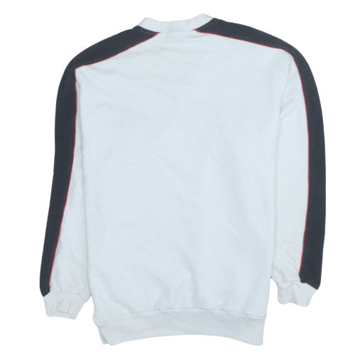 Fila Mens White V-Neck Sweatshirt M Retro 90s Logo Sports Pullover