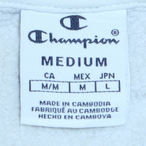 Champion Men's White Pullover Hoodie Medium Fleece Logo Sweatshirt