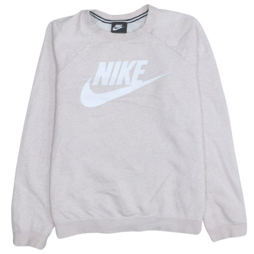 Nike Womens Beige Pullover Sweatshirt Medium Logo Crew Neck