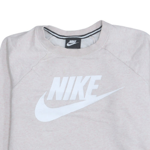 Nike Womens Beige Pullover Sweatshirt Medium Logo Crew Neck