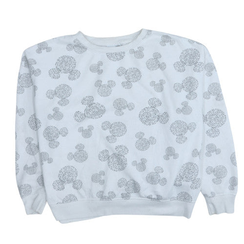 Disney Women White Grey Mickey Print Pullover Sweatshirt XL