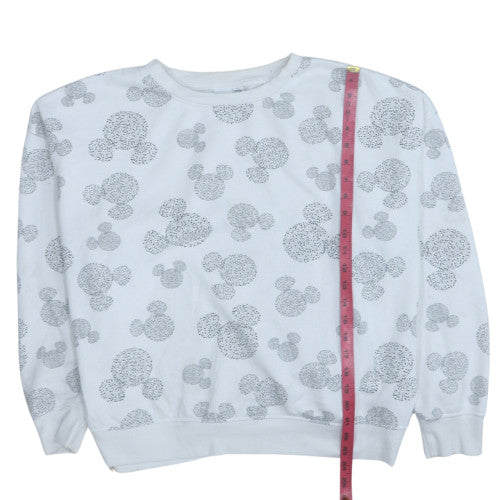 Disney Women White Grey Mickey Print Pullover Sweatshirt XL