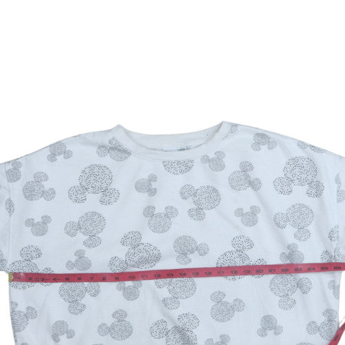 Disney Women White Grey Mickey Print Pullover Sweatshirt XL