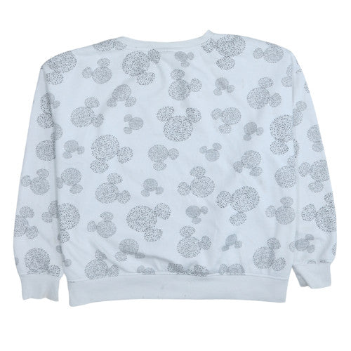 Disney Women White Grey Mickey Print Pullover Sweatshirt XL