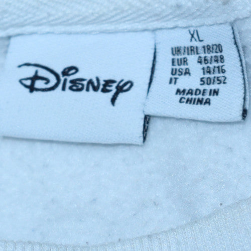 Disney Women White Grey Mickey Print Pullover Sweatshirt XL