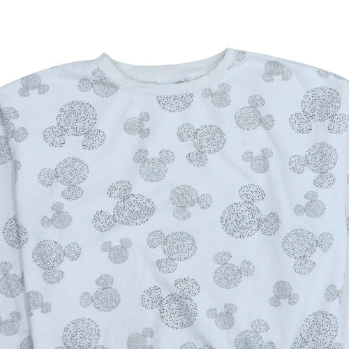 Disney Women White Grey Mickey Print Pullover Sweatshirt XL