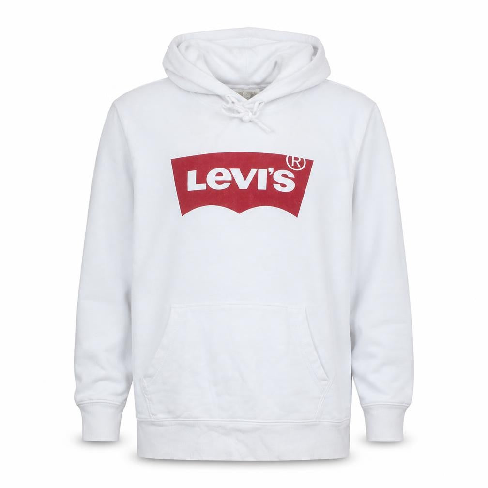 Front view of Levi's Men's White Pullover Hoodie S Regular Fit Graphic Fleece