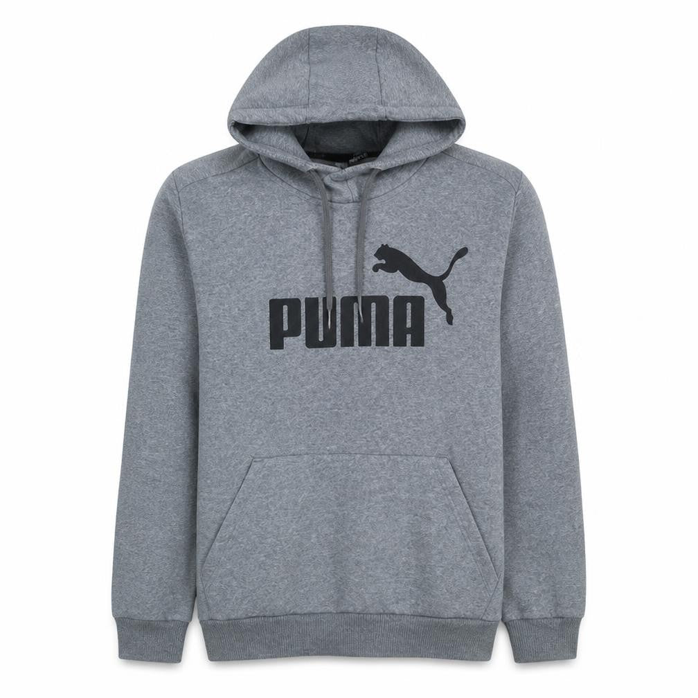 Front view of Puma Men's Grey Pullover Hoodie Small Regular Fit Fleece