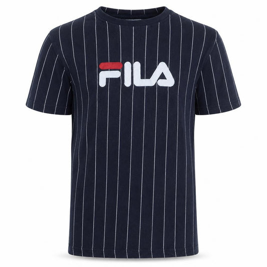 Front view of Fila Men's Navy Pinstripe Crew Neck Short Sleeve T-Shirt XS
