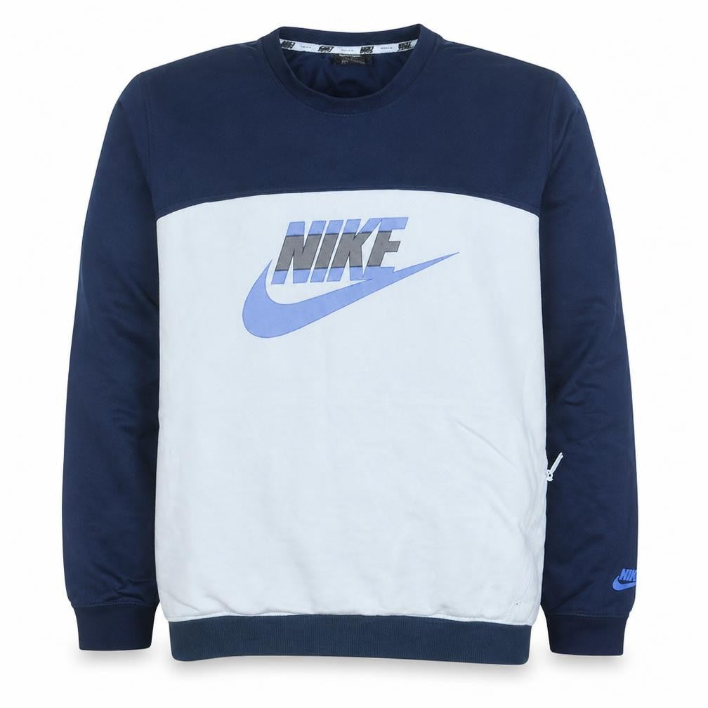 Front view of Nike men’s blue crew neck long sleeve sweatshirt xl