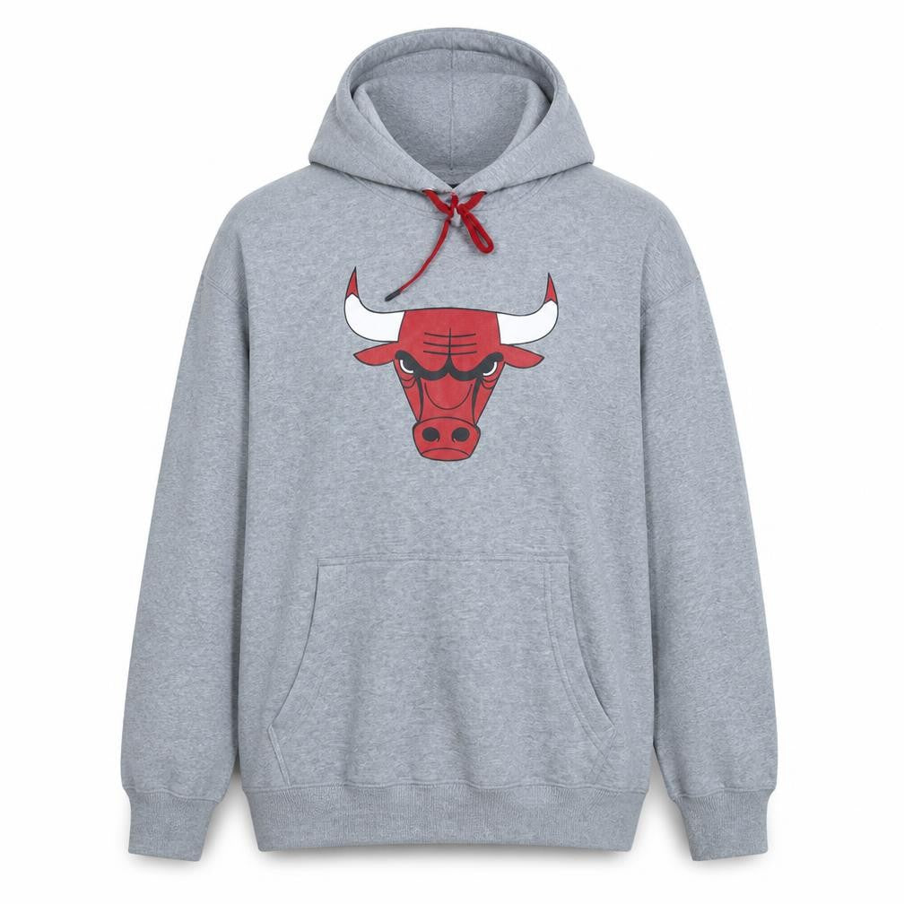 Front view of NBA men’s grey pullover hoodie, size L, sports graphic sweatshirt