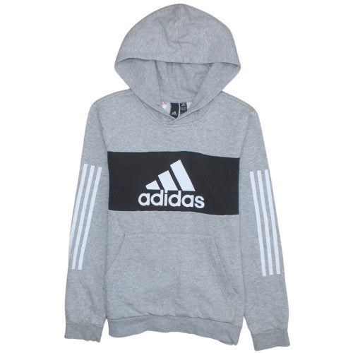 Adidas Boys Grey Pullover Hoodie 13-14 Years Logo Fleece Hooded Sweatshirt