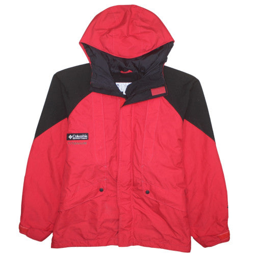 Columbia Men's Red Black Hooded Parka Jacket L Waterproof Nylon