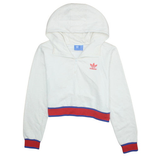 Adidas Women White Red 1/2 Zip Hooded Sweatshirt Size 10