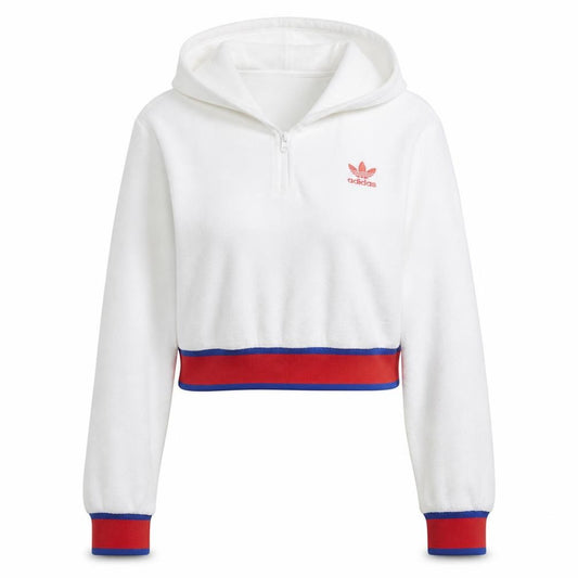 Front view of Adidas Women White Red 1/2 Zip Hooded Sweatshirt, size 10