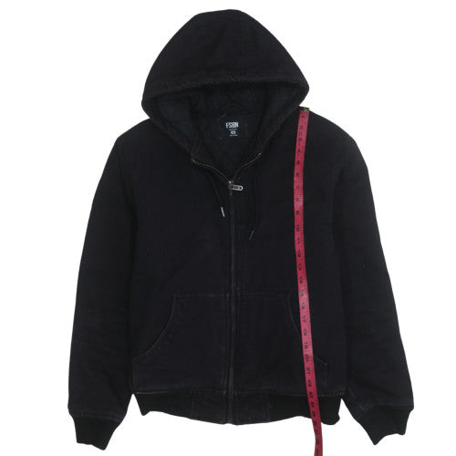 FSBN Men's Black Hooded Bomber Jacket Size M Full Zip Cotton Blend