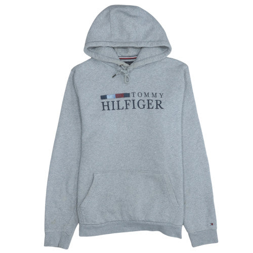 Tommy Hilfiger Men's Grey Pullover Hoodie L Logo Fleece Sweatshirt