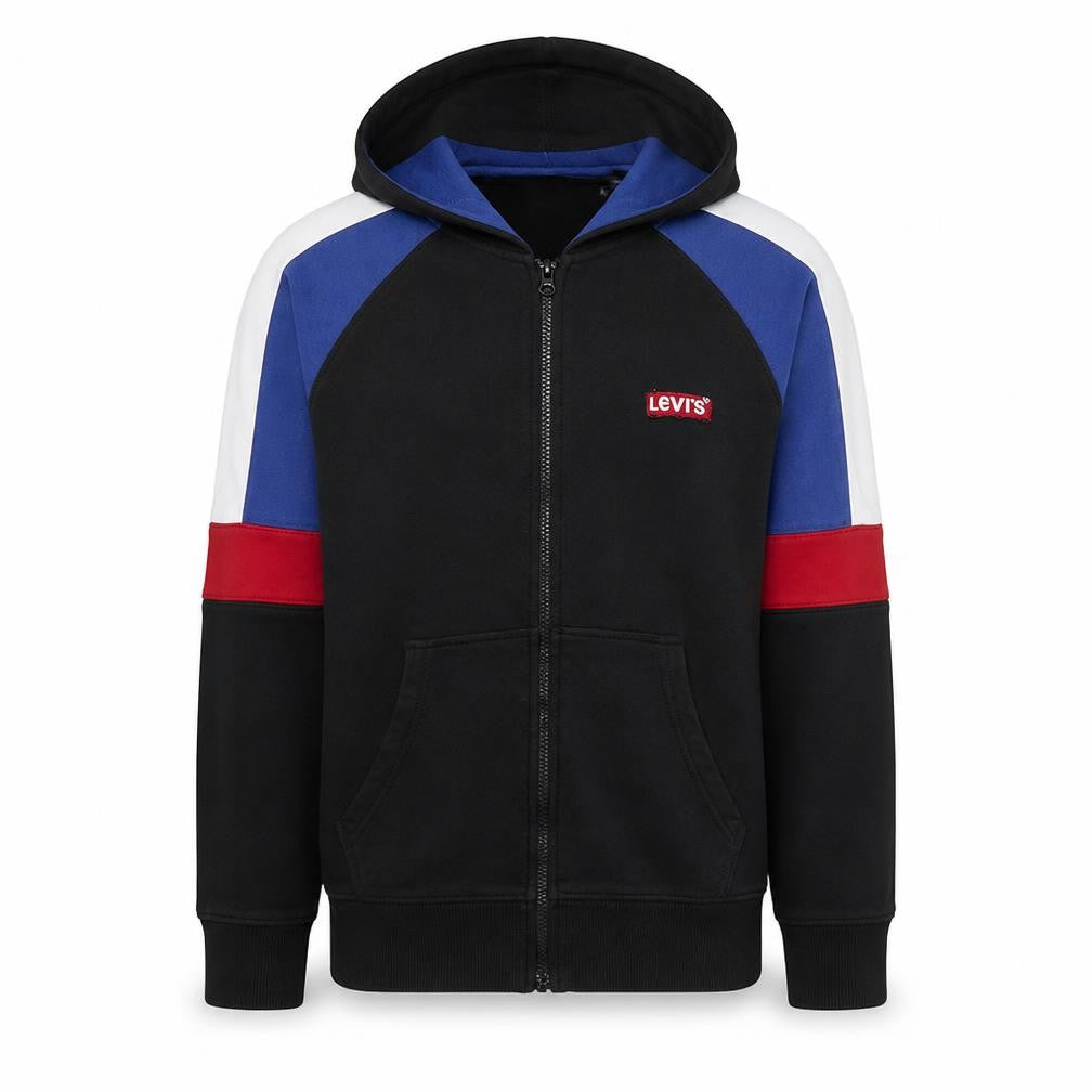 Front view of Levi's men’s black full zip hoodie, size S, regular fit logo design