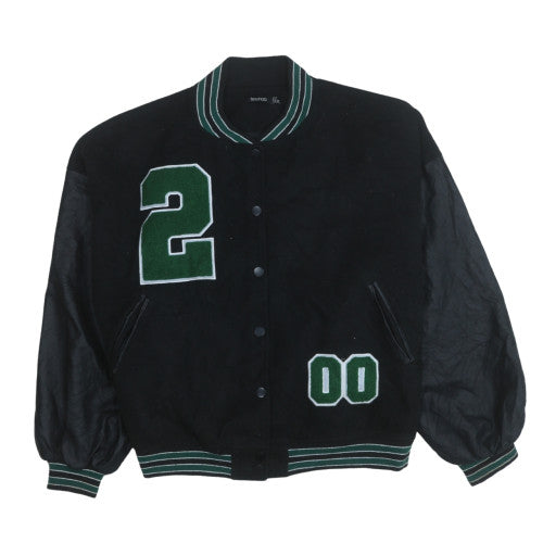 Boohoo Womens Black Varsity Jacket UK 10 Green Letterman Style