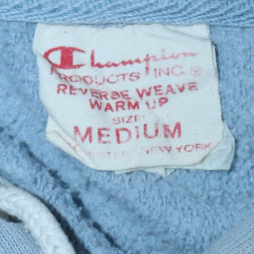 Champion Men's Blue Pullover Hoodie Medium Reverse Weave Fleece