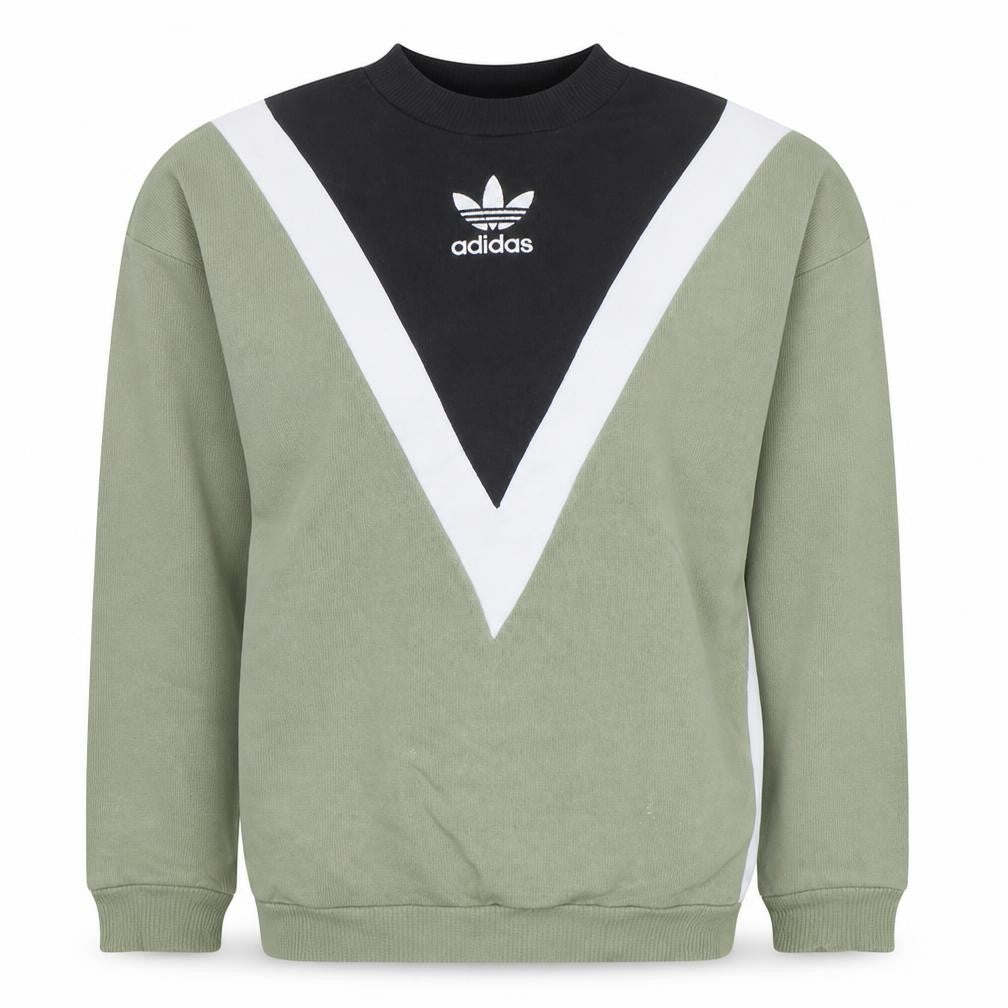 Front view of Adidas Women Khaki Black Colourblock Sweatshirt UK 8 Crew Neck Pullover