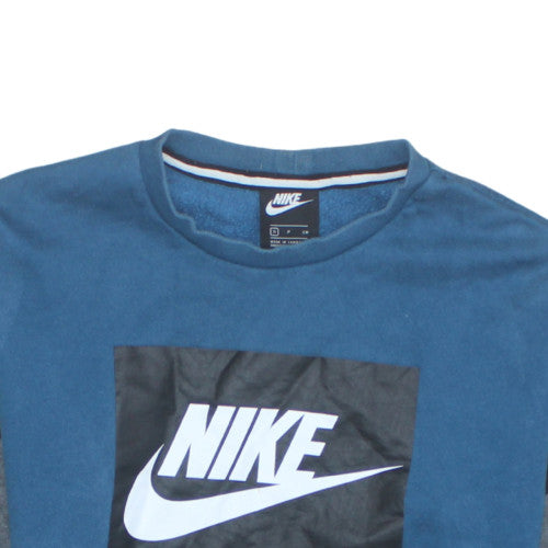 Nike Men's Blue Pullover Sweatshirt S Crew Neck Logo Fleece