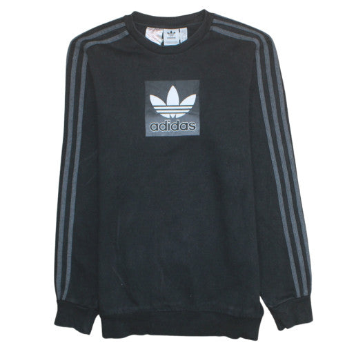 Adidas Boys Black Crew Neck Pullover Sweatshirt XL 15-16Y Logo Cotton Blend