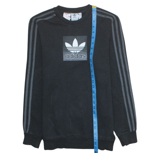 Adidas Boys Black Crew Neck Pullover Sweatshirt XL 15-16Y Logo Cotton Blend
