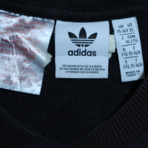 Adidas Boys Black Crew Neck Pullover Sweatshirt XL 15-16Y Logo Cotton Blend