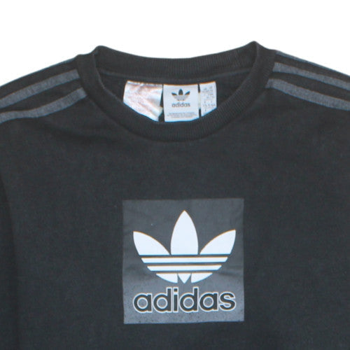 Adidas Boys Black Crew Neck Pullover Sweatshirt XL 15-16Y Logo Cotton Blend