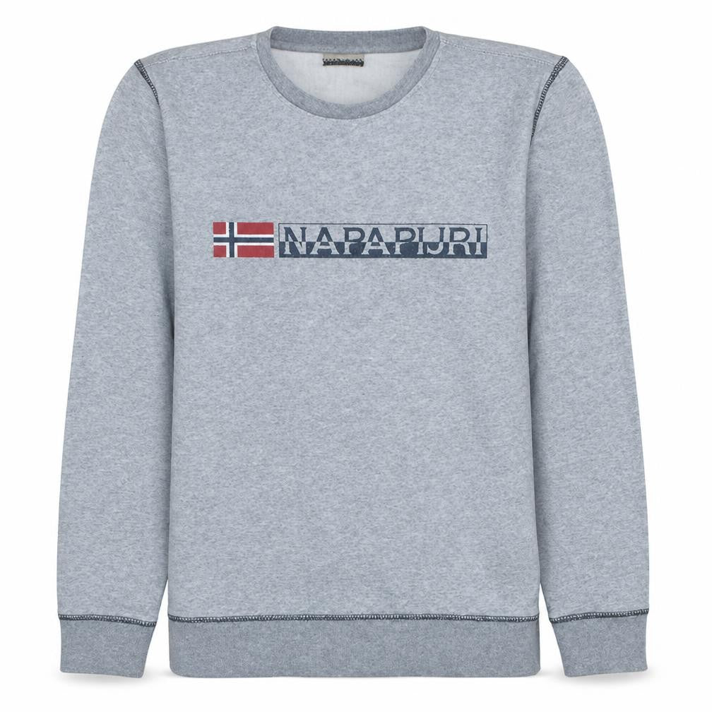 Front view of Napapijri Men's Grey Logo Crew Neck Pullover Sweatshirt, size S