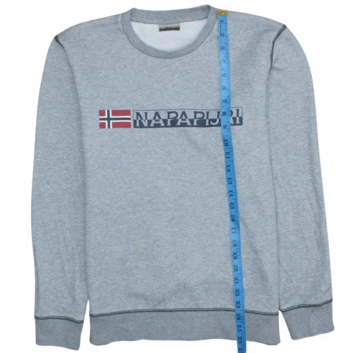 Napapijri Men's Grey Logo Crew Neck Pullover Sweatshirt Size S